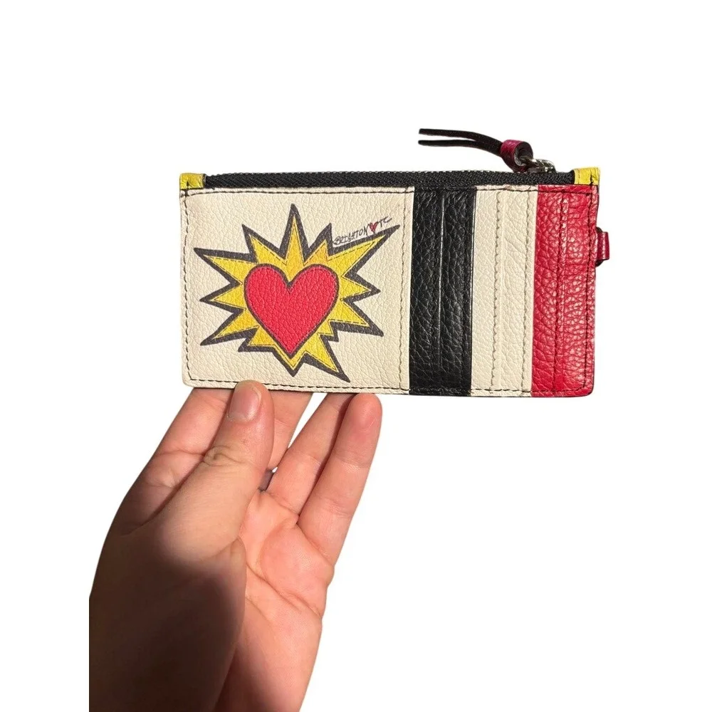 Rare Brighton Tom Clancy Card Case Wallet Yellow Pop Art Love Heart Leather Slim